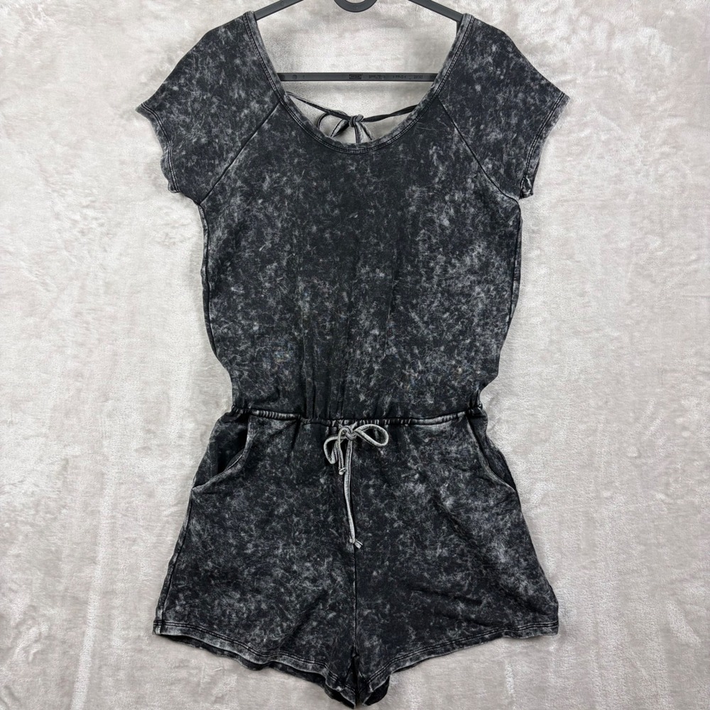 Promesa Romper Women S Acid Wash Charcoal Grey Short Sleeve Wrap Back Edgy Boho